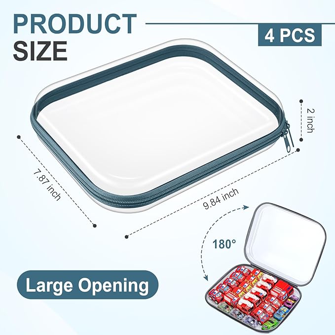 Hoolerry 4 Pcs Hard Clear Zipper Case Makeup Bags Plastic Pencil Pouch Transparent Storage Box Containers for Cosmetics, Snacks, Building Blocks, Puzzles(Morandi,9.8 x 7.9 x 2 in)