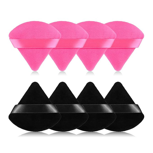 8pcs Triangular Powder Puff Face Soft Velvet Makeup Puff for Loose Powder Body Powder Makeup Sponge for Contouring Wet Dry Foundation Blender Sponge Beauty Makeup Tool.(Black&Rose Red)