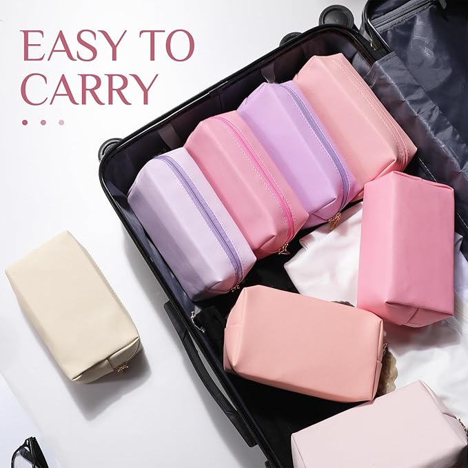 Sanwuta 9 Pcs Makeup Bags Bulk PU Double Zippers Cosmetic Bag Makeup Toiletry Pouch Portable Travel Organizers Case for Women Bachelorette Party End of The Year Bridesmaid Gift(Pink Purple Series)