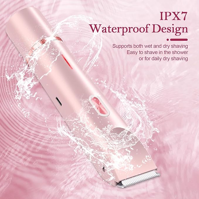 Dermave Bikini Shaver 2.0, 2025 New Glow Aura Bikini Trimmer for Women, 2 in 1 Dual Head Electric Razors for Women, IPX7 Waterproof Wet & Dry Electric Shaver, Rechargeable Portable Body Shaver (Pink)