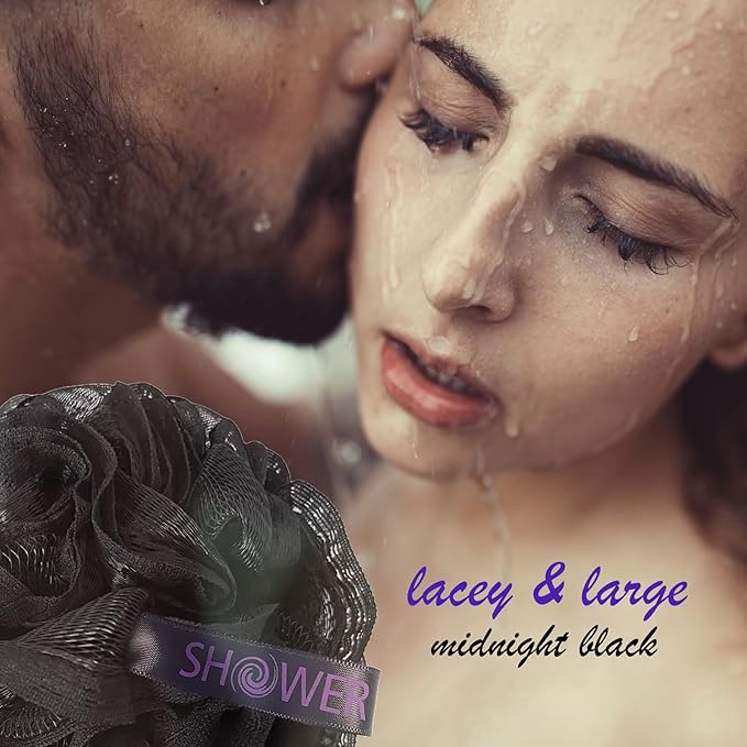 Loofah-Bath-Sponge Hot-Lacey-Mesh // 4-Sexy-Lace-Colors by Shower Bouquet / 2-Scrubs-in-1 Large Full 60g Pouf Body Luffa Loofa Loufa Puff - Exfoliate, Cleanse Skin with Luxurious Bathing Accessories