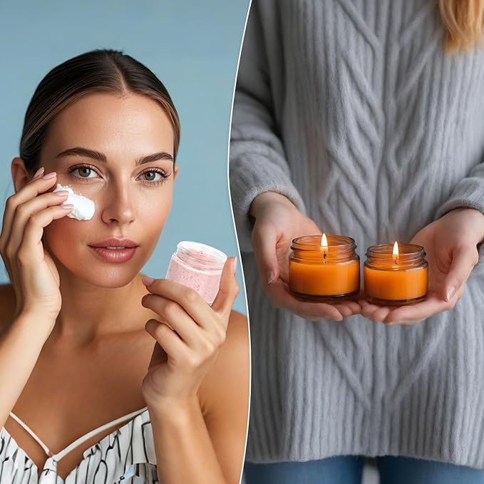 35 Pack 2 oz Amber Round Glass Jars with Black Lids - Portable Empty Glass Containers with Inner Liners for Cosmetic, Body Butters, Body Butter, Candle Jars