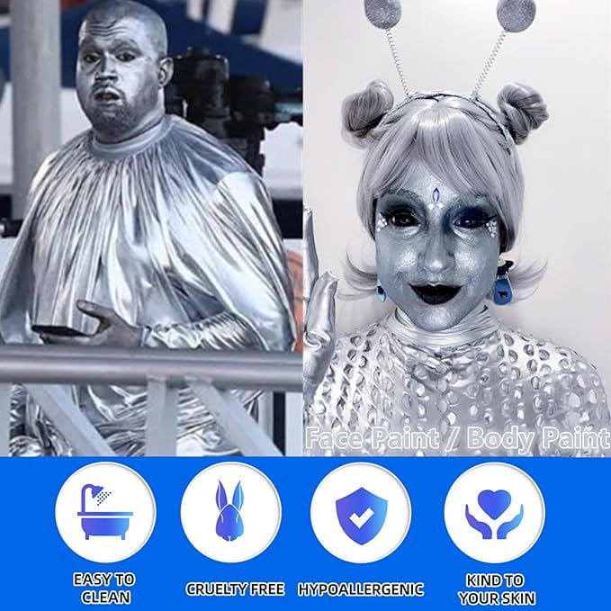 Go Ho Cream-Blendable Silver Face Paint (1.06 oz),Waterproof Metallic Silver Face Body Paint Stick for Halloween Costumes Cosplay SFX Makeup