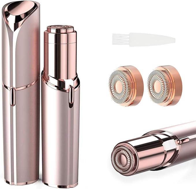 Women Facial Hair Removal Device Battery Operated with 2 Replacement Heads,Ladies Face Shaver for Peach Fuzz Upper Lip,Chin,Facial Hair Removal for Women