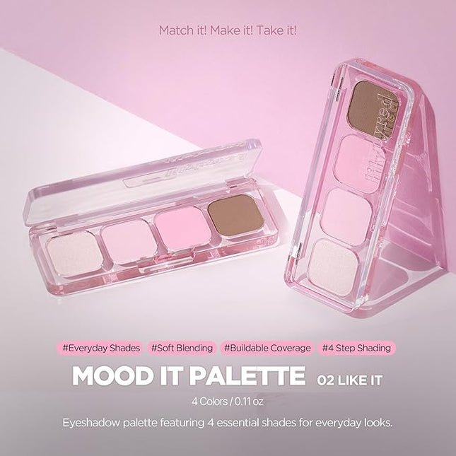lilybyred Mood It Palette | 4-Shade Korean Eyeshadow Palette, Pre-Matched Personal Tone, Soft Blending, Buildable Coverage, Matte & Shimmer Finish, Daily Wear, Compact Size, 0.11 oz. (02 Like It)