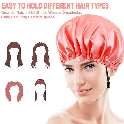 CHORHA Satin Sleep Cap, Double-Sided Adjustable Bonnet (Coral)