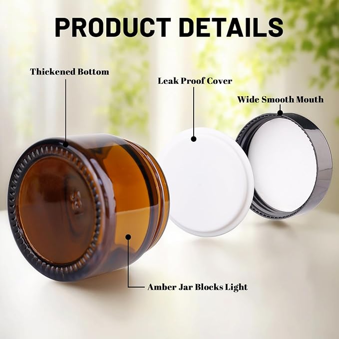2oz Amber Glass Jars with Lids, Cosmetic Jars with Lids, 48 pack