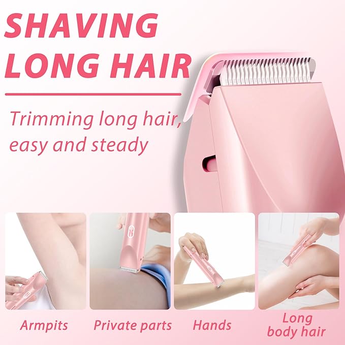 2 in 1 Dual Head Bikini Trimmer Women Electric Shaver,Waterproof Wet & Dry Use Body Hair Trimmer and Facial Hair Remover for Bikini Underarm Leg Arm Body Face (Pink)