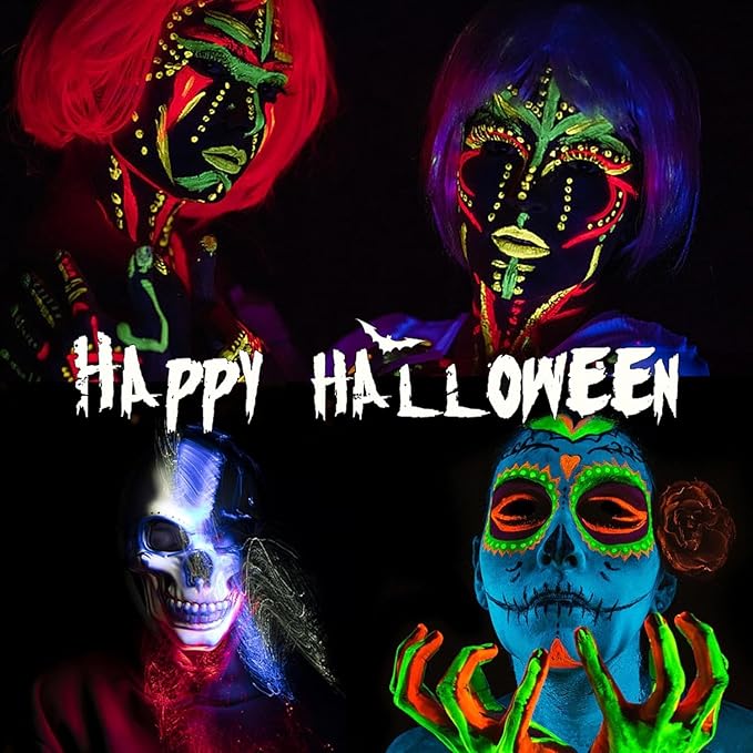 Glow in The Dark Face Body Paint, Glow In The Dark Under UV Black Light Sticks Makeup Neon Face Painting Kits for Adult Halloween Festival Accessory Glow Party Supplies (12)
