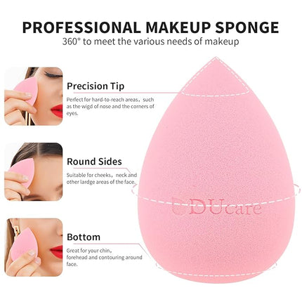 DUcare Foundation Brush with Christmas Sponges Puff Flat Top Kabuki Brush for Liquid Blending Mineral Powder Buffing Stippling