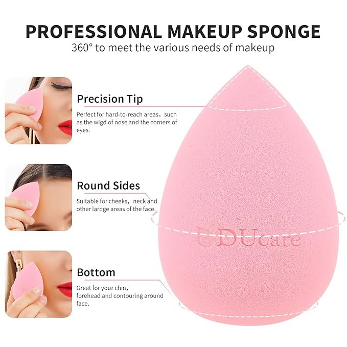 DUcare Foundation Brush with Makeup Sponges Puff Flat Top Kabuki Brush for Liquid Blending Mineral Powder Buffing Stippling
