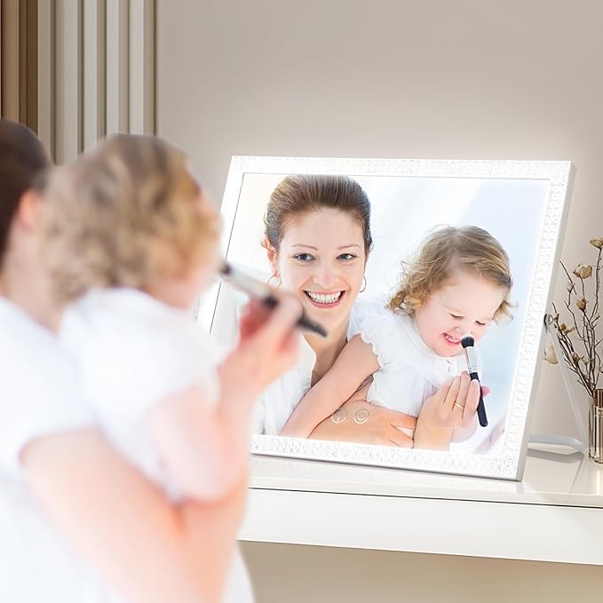 Vanity Mirror with Lights,RGB & 3 Dimmable Light Modes Makeup Mirror with Touch Control,Light Up Mirror for Desk,360°Rotation,14x17 Inch