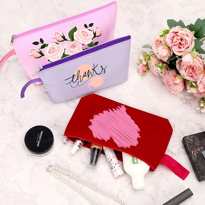 10 Pieces Cotton Canvas Makeup Bag with Bottom and Strap, Multi-Purpose Cosmetic Bag with Zipper Travel Toiletry MN-WB07 Wb07