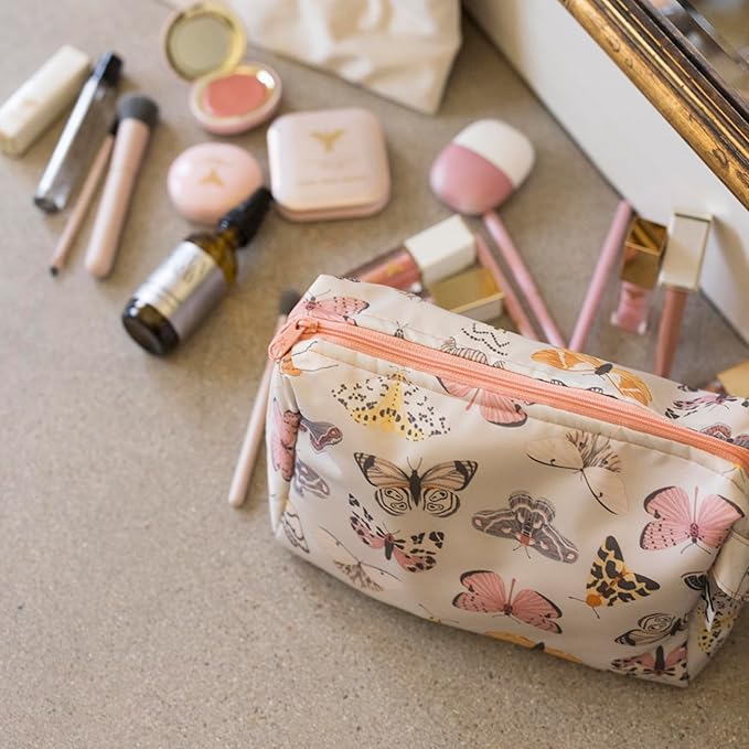Tiny Twinkle Travel Waterproof Makeup Bag | Travel-Friendly Toiletry Cosmetic Case Organizer with Convenient Carry Handle | Spacious Interior Pouches and Secure Zipper Closure (Flutter)