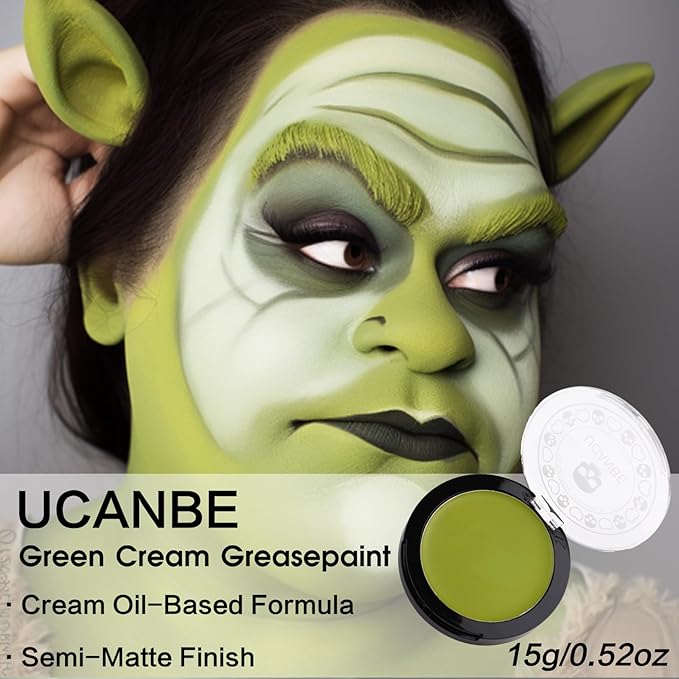 UCANBE Ogre Green Face Body Paint Makeup Foundation, Green Greasepaint for Christmas & St. Patrick's Day, Face Painting Kit for Halloween Monster Witch Goblin Shrek Hulk Gamora SFX Makeup & Costume