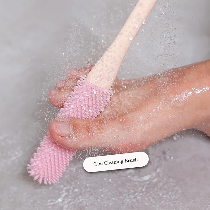 Toe Cleaning Brush with 15.7" Long Handle,Shower Foot Scrubber,No Bending, Ideal for Seniors, Expecting Mothers, Men & Women | Foot Scrubber & Anti-Itch Exfoliating Brush (2 Pack) (Pink)