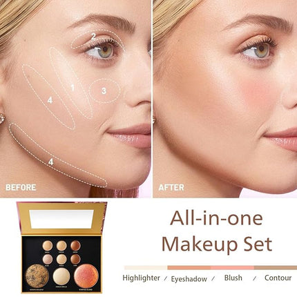 K'APEINE All in One Baked Makeup Palette, Eyeshadow, Blush Highlighter & Bronzer Face Kit Neutral Tones Baked Powder with Matte Shimmer Finish Hign Pigment Full Face Makeup Gift Set for Women-01#