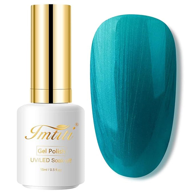 Imtiti Pearl Blue Gel Polish, 0.5Fl.oz Cyan Blue Shimmer Glitter Gel Nail Polish Nail Art Starter Manicure Salon DIY at Home 1Pcs
