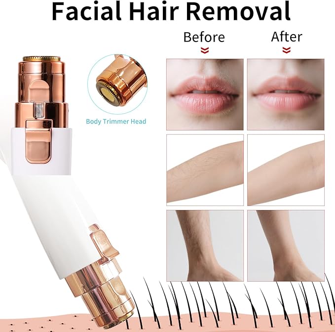 Facial Hair Removal for Women,2 in 1 Electric Hair Removal Device for Chin Upper Lip Peach Fuzz & Rechargeable Eyebrow Trimmer with LED Light for Precise Shaping