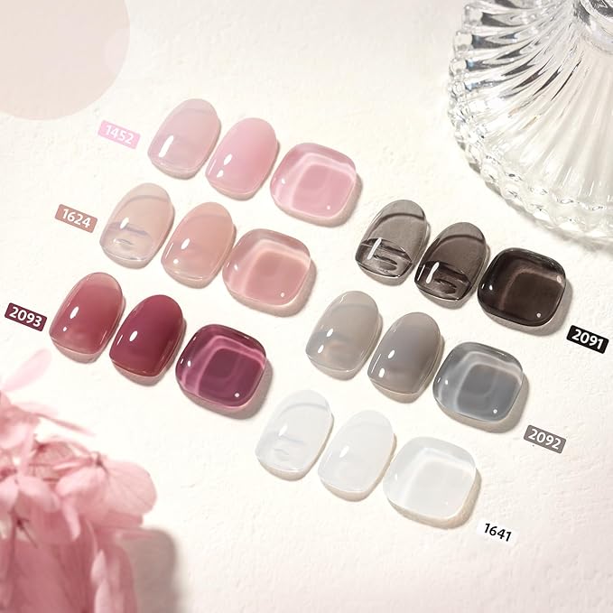 GAOY Gray Pink Jelly Gel Nail Polish of 6 Transparent Nude Pink Black Whiter Colors Sheer Gel Polish Kit for Salon Manicure and Nail Art DIY at Home