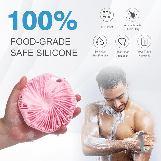 Silicone Body Scrubber,Exfoliating Body Scrubbers for use in Shower,Silicone Body Brush for Showering and Anti-Slippery Handles for All Skin Types,Eco Friendly Shower Scrubber for Body (Baby Blue)