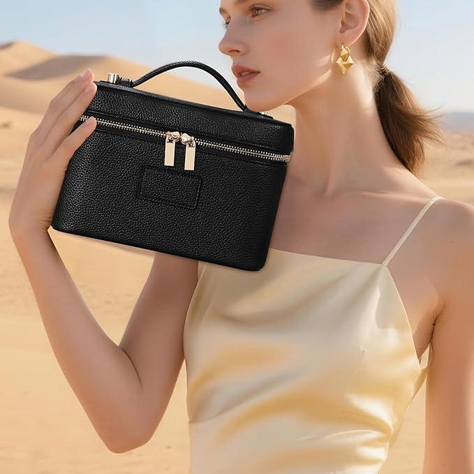 Makeup Bag Vanity Case for Women Leather Cosmetic Bag Travel Toiletry Bags Portable Makeup Organizer Case