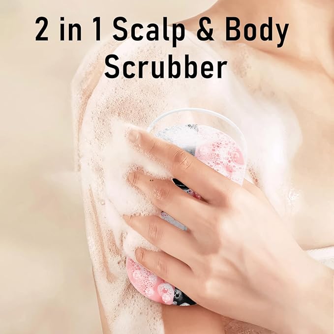 2 in 1 Silicone Body Hair Scrubber Upgraded Bristles Exfoliator Massage Shower Bathing Bath Women Brush Scrubbers for All Skin Body Wash (1pc Black + Pink)