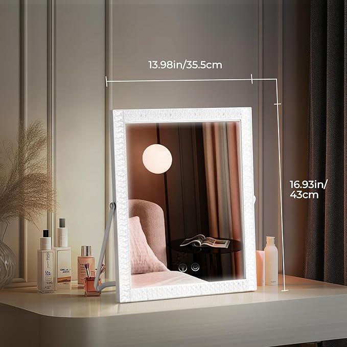 Vanity Mirror with Lights,RGB & 3 Dimmable Light Modes Makeup Mirror with Touch Control,Light Up Mirror for Desk,360°Rotation,17x14 Inch