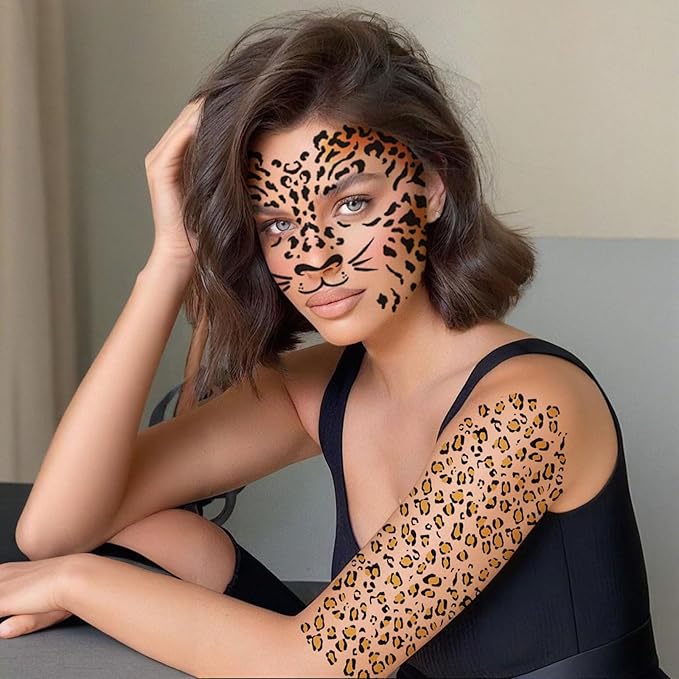 10Pcs Leopard Stickers - Cheetah Face Sticker - Cheetah Tattoos for Halloween Leopard Makeup - Halloween Face Stickers Cosplay