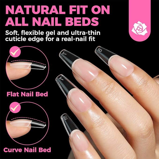 UNA GELLA Long Coffin Nail Tips, 504pcs Pre-Shape Fake Nails Half Matte Full Cover Acrylic Gel Nail Tips Clear Long Coffin Press On Nails Home DIY Extension 12 Sizes Gelly Tips