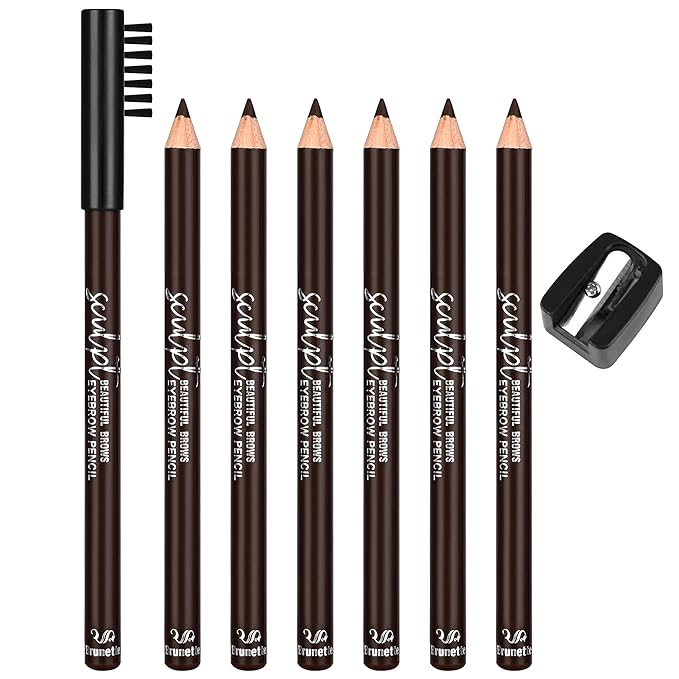 6Pcs Eyebrow pencil wooden，Brow Kit with Brush and Sharpener，Eyebrow Pencils for Women，Fine Tip Eye Brow Eye Liner for Eye Makeup,Shapes, Defines, Fills Brows (Brown-03)