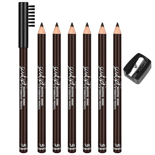 6Pcs Eyebrow pencil wooden，Brow Kit with Brush and Sharpener，Eyebrow Pencils for Women，Fine Tip Eye Brow Eye Liner for Eye Makeup,Shapes, Defines, Fills Brows (Brown-03)