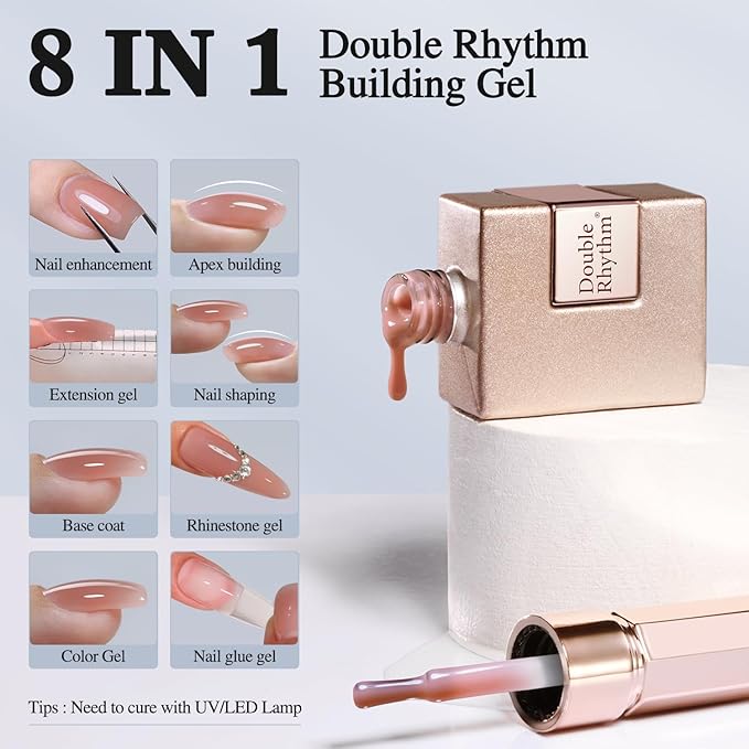 Double Rhythm Clear Gel Nail Polish 15ml Nail Strengthener in a Bottle Nail Extension Hard Gel Soak Off Long Lasting UV Gel (Skin Nude 8 in 1-5)