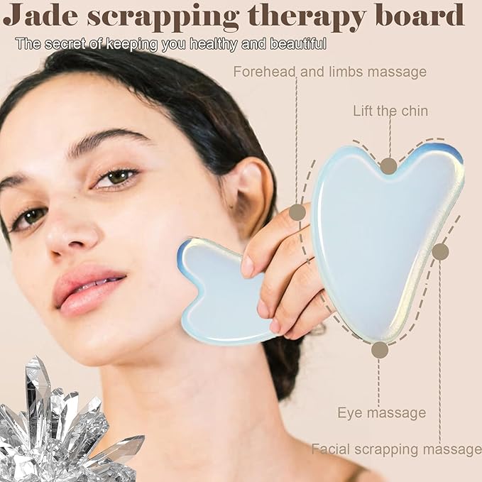 Jade roller and gua sha, facial roller, women's skincare tool, self-care gift, face, eye, neck massager, relieves fine lines and wrinkles, aventurine, opal, rose quartz