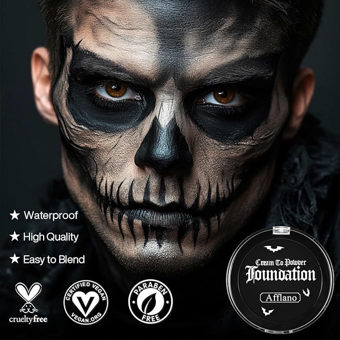 DE'LANCI Black Face Paint Foundation Halloween Sfx Makeup, Semi-matte Black Body Paint Highly Pigmented, Face Body Paint Skull Skeleton Waterproof Greasepaint Goth Makeup Special Effects Cosplay