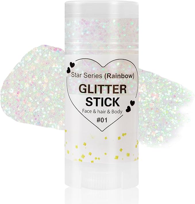 Mysense Rainbow Body Glitter Stick,Face Hair Glitter Christmas Makeup,Sparkling Mermaid Sequins Chunky Glitter Face Paint,Singer Concert Outfit Festival Rave Accessories for Women and Kids