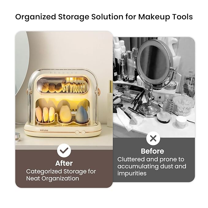 KAYUSO Electric Makeup Brush Dryer Machine, 3 in 1 Automatic Makeup Brush Dryer and Storage with Cover, Timed Cleaning Tool for Most Size Brushes and Sponges