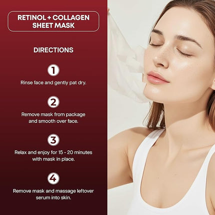 Clear Beauty Retinol & Collagen Face Mask – Firming & Hydrating – Reduces Fine Lines & Wrinkles – Korean Sheet Mask, Dermatologist Tested, Anti-Aging – Vegan, Clean Beauty, Cruelty-Free – 5 Count