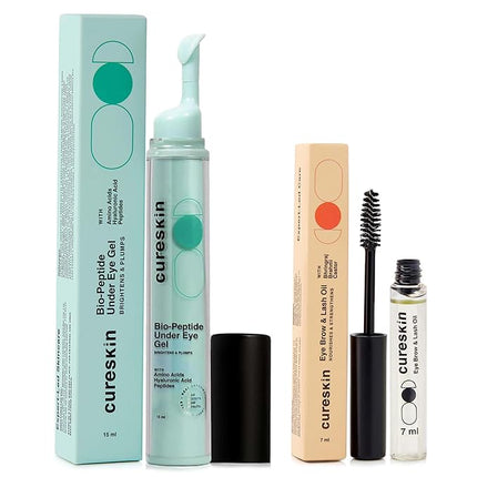 Cureskin Eye Care Combo | Lash & Brow Oil + Peptide Under Eye Gel | Dark Circle Cream & Lash Growth Serum for Men & Women