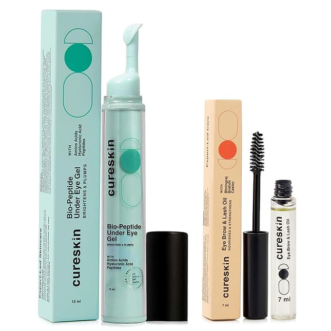 Cureskin Eye Care Combo | Lash & Brow Oil + Peptide Under Eye Gel | Dark Circle Cream & Lash Growth Serum for Men & Women