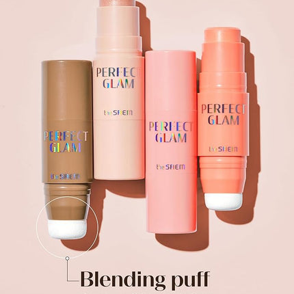 THESAEM Perfect Glam Stick Highlighter WH01 Aurora Wave - Creamy Face Glow Pearl Luminous - Ceramide, Shea Butter - Melting Cream Texture Dewy Finish Korean Makeup with Blending Puff, 0.2oz