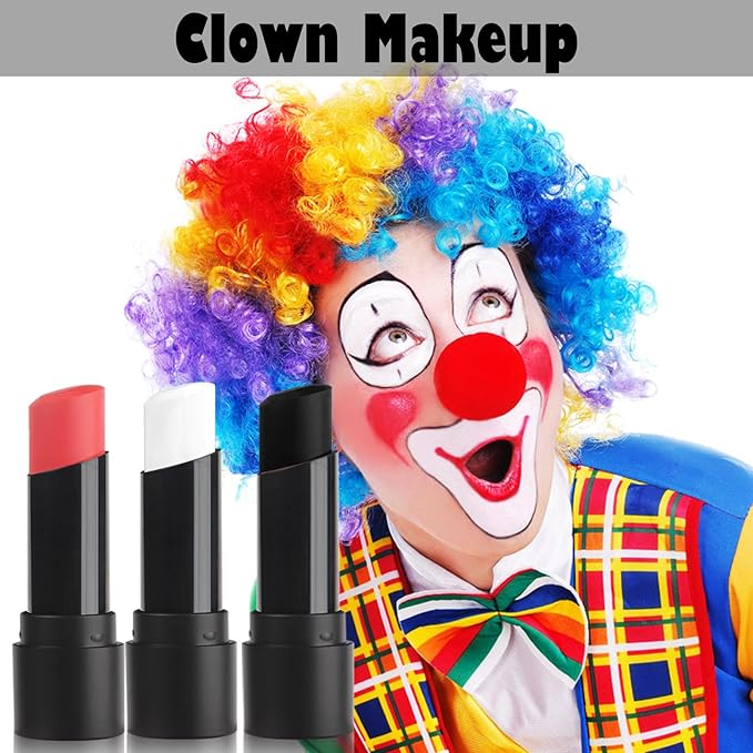 MEICOLY 3PCS Black White and Red Face Body Paint Stick,Waterproof Eye Black Baseball Softball Football,Face Paint Stick for Halloween SFX Cosplay Clown Skeleton Zombie Makeup