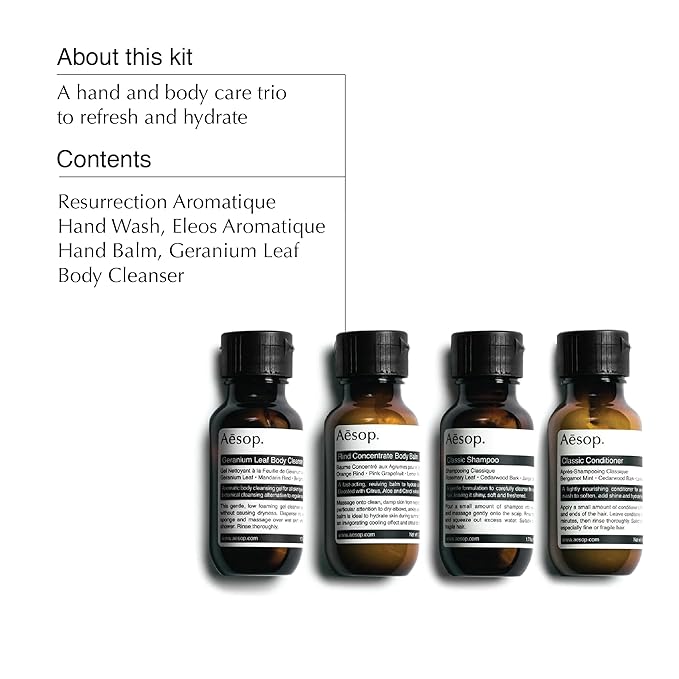 Aesop Arrival Travel Set | Hair and Body Care Staples to Help Refresh | 1.7oz / 50mL (Pack of 4)