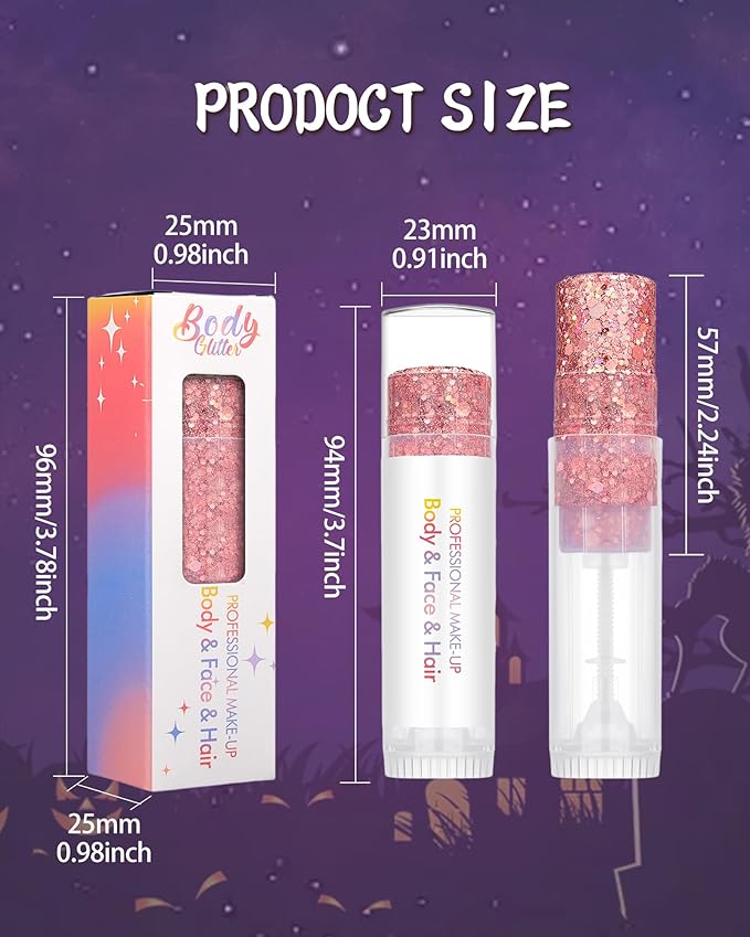 Body Glitter Stick, Waterproof Long Lasting Sparkling Face Shimmer Makeup, Singer Concerts Disco Music Halloween Festival Rave Accessories, Holographic Chunky Sequins Hair Stick,Gift for Women girl-14