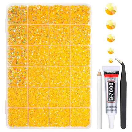 qiipii Orange Yellow AB Resin Rhinestones w B7000 Jewelry Glue for Bedazzling Crafting 2mm-6mm Flatback Jelly Stones Diamonds Gems Bedazzler Kit for Nails Face Eyes Makeup Tumblers Bottles DIY Crafts