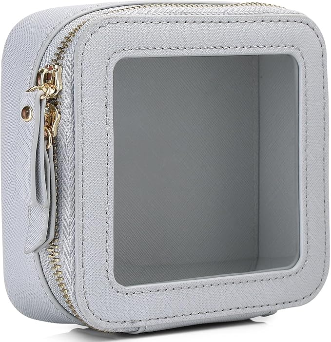 Pinkmik Small Makeup Bag Mini Clear Cosmetic Makeup Case & Toiletry Bag with Zipper Women's Purse Organizer & Car Essentials (Gray, MINI),