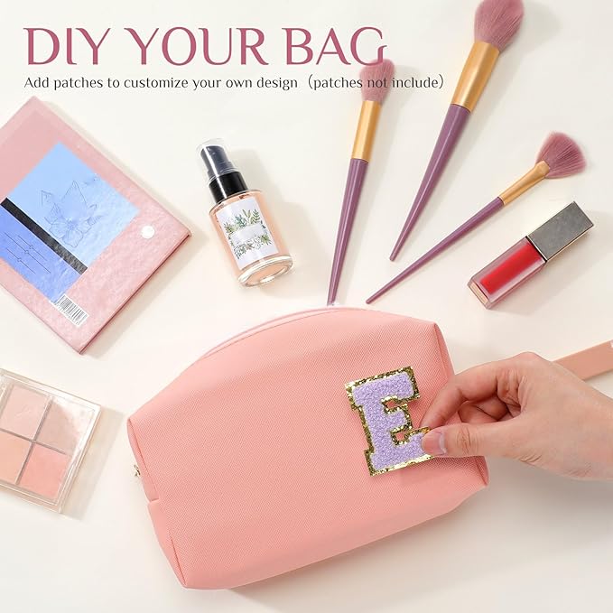 Sanwuta 9 Pcs Makeup Bags Bulk PU Double Zippers Cosmetic Bag Makeup Toiletry Pouch Portable Travel Organizers Case for Women Bachelorette Party End of The Year Bridesmaid Gift(Pink Purple Series)