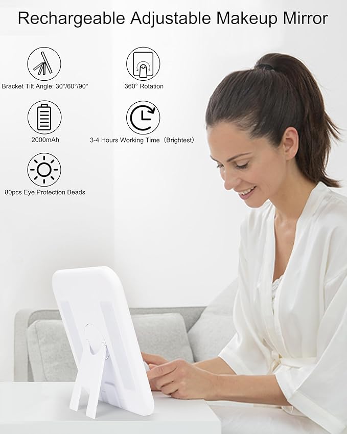 Relavel Makeup Bag with Light Up Mirror, Makeup Case Travel Cosmetic Bags Brush Organizer Storage Box, Rechargeable Vanity Mirror with 3 Color Lights, High Frame Mirror Protection (Black)