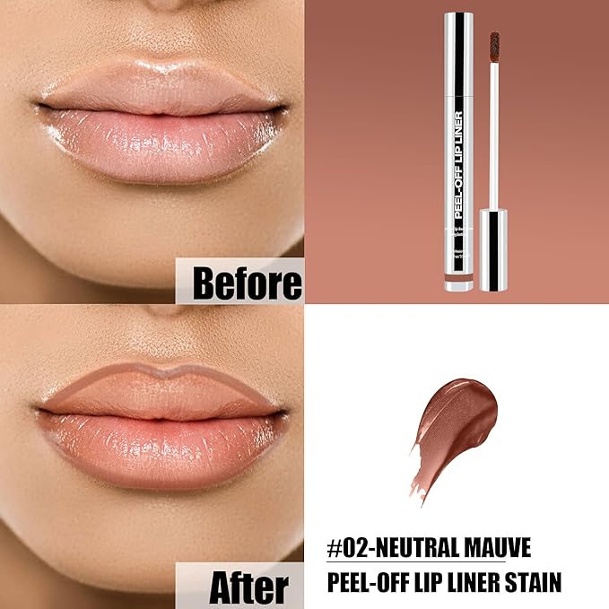 Peel Off Lip Stain Liner, Long Lasting Matte Lip Tattoo Makeup, Smudge-Proof, Highly Pigmented Color, Transfer-Proof, Waterproof, Suitable for All Skin Types, Neutral Mauve