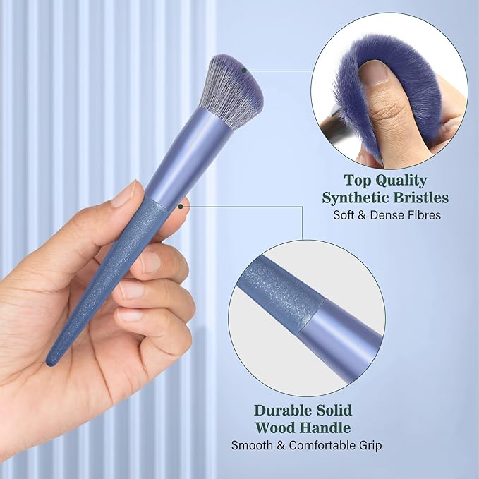 Makeup Brush Set, 17PCs Makeup Brushes with Foundation Eyebrow Blending Concealer Blush Eyeshadow Contour Lash Powder Brush, Make Up Brushes Kit with Organizer Travel Case (Medium, Blue)